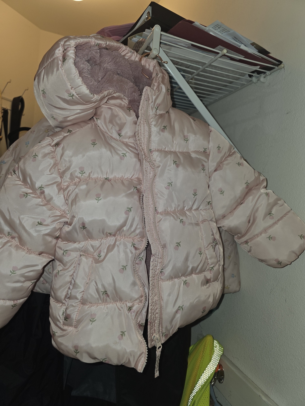 BEARPAW Girls Pink Floral Puffer Jacket Fuzzy Lined Coat 3T